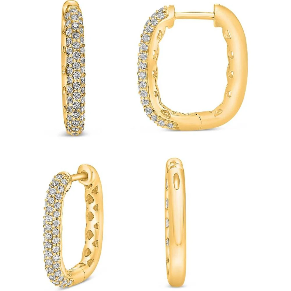 Roman & Jules - 14K Yellow Gold Hoop Earrings with Round Diamonds - 0.39 Carat Total Diamond Weight