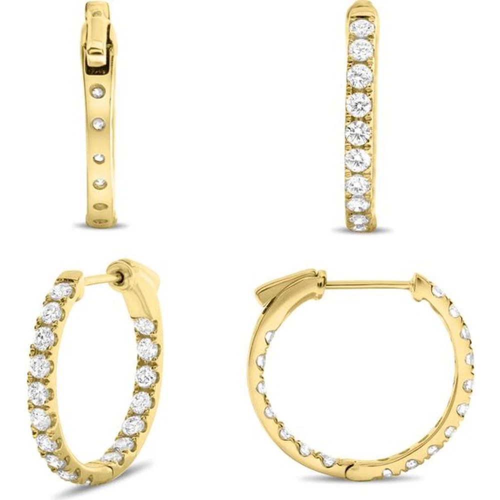 Roman & Jules - 14K Yellow Gold Hoop Earrings with Round Diamonds - 1.00 Carat Total Diamond Weight