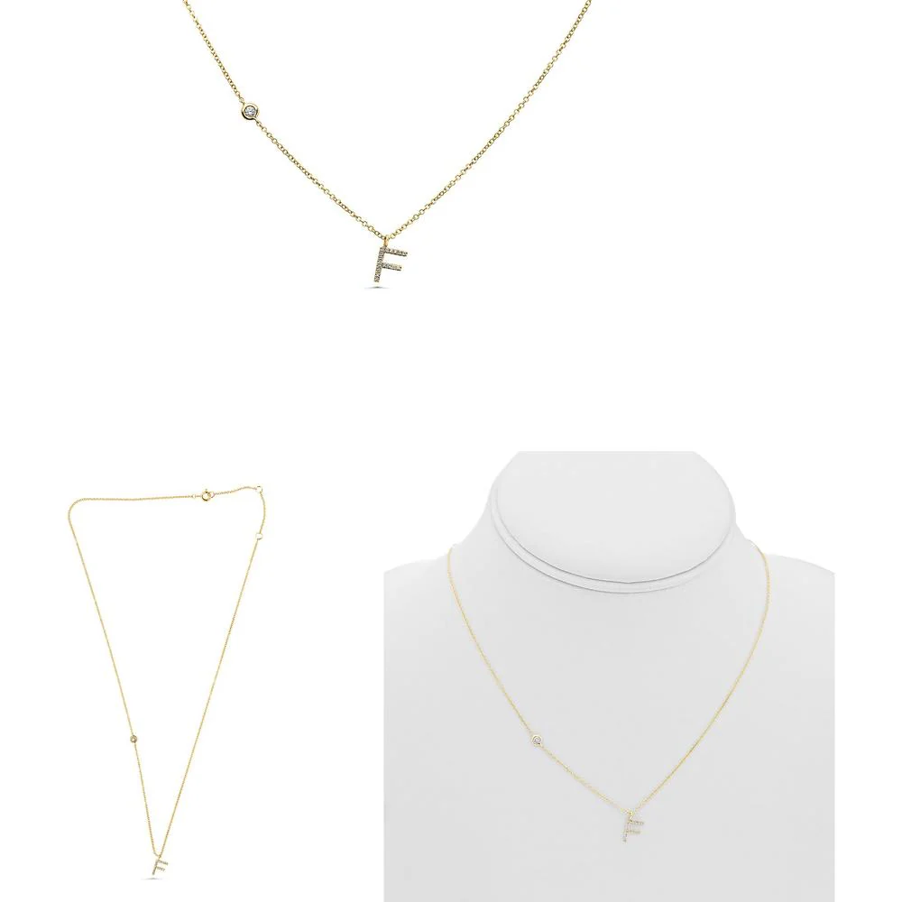 Roman & Jules - 14K Yellow Gold Initial "F" Necklace with Round Diamonds - 0.09 Carat Total Diamond Weight