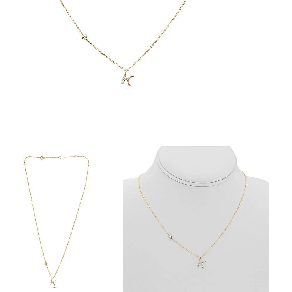 Roman & Jules - 14K Yellow Gold Initial "K" Necklace with 0.10 Carat Round Diamonds - Micropavé Setting