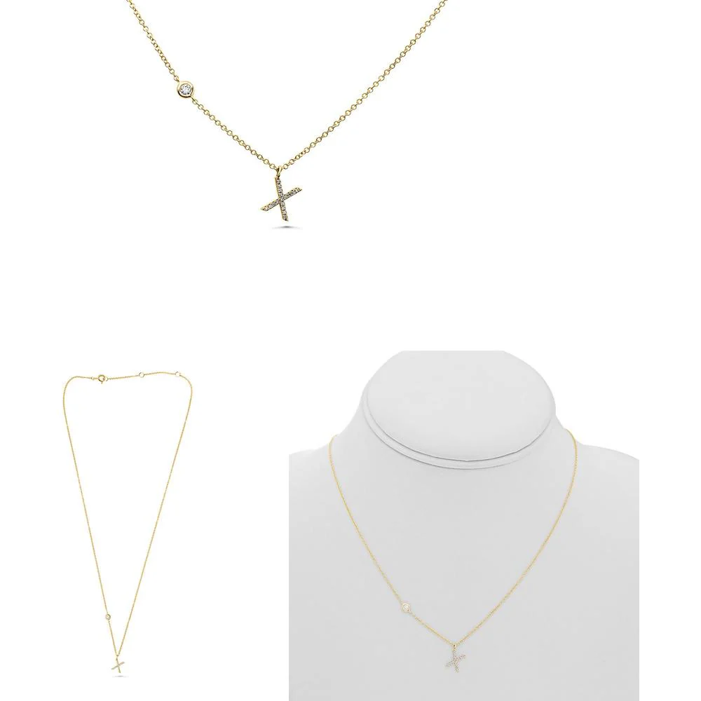 Roman & Jules - 14K Yellow Gold Initial X Necklace with 0.09 Carat Round Diamond in Micropavé Setting