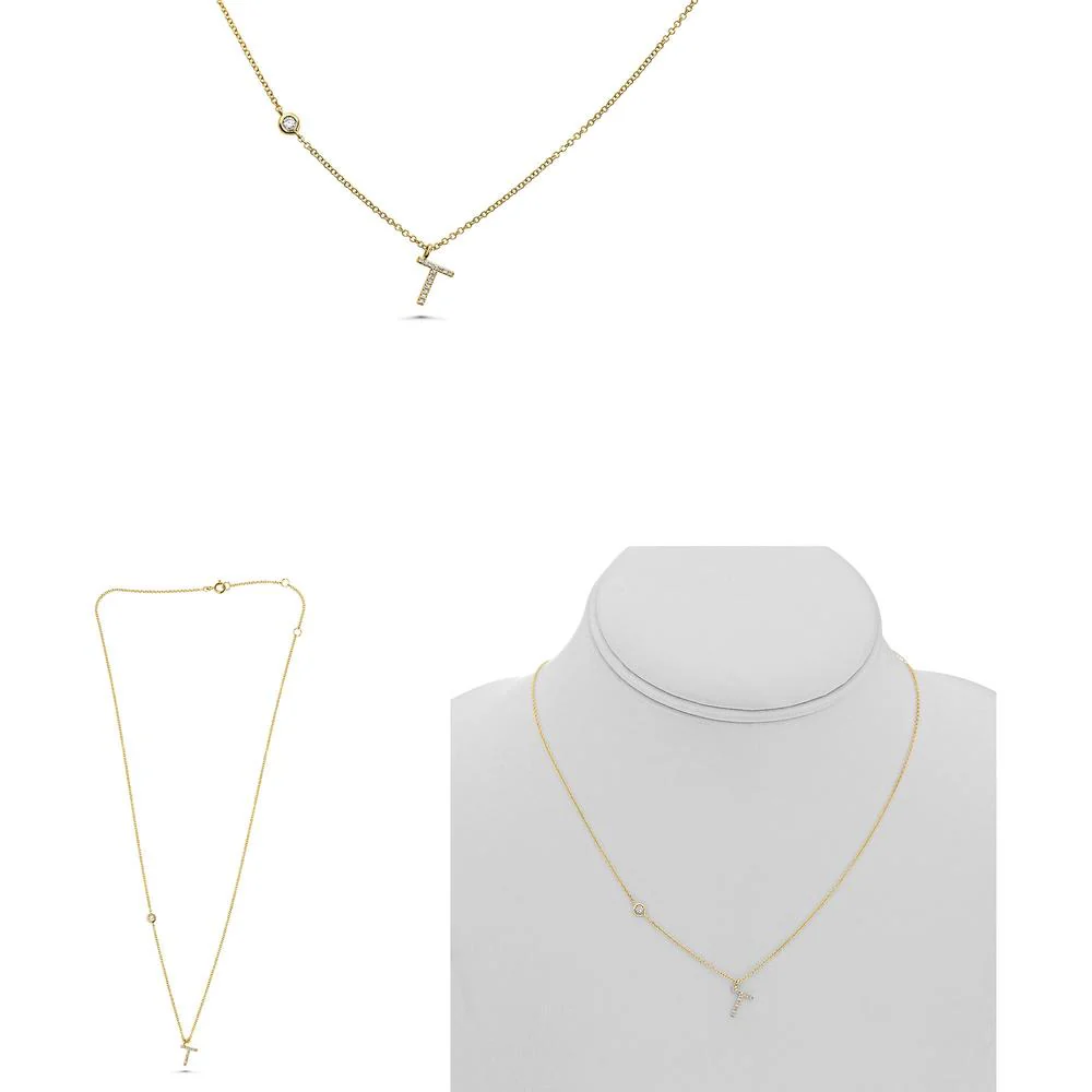 Roman & Jules - 14K Yellow Gold Initials Necklace with 0.09 Carat Round Diamond Micropavé Setting