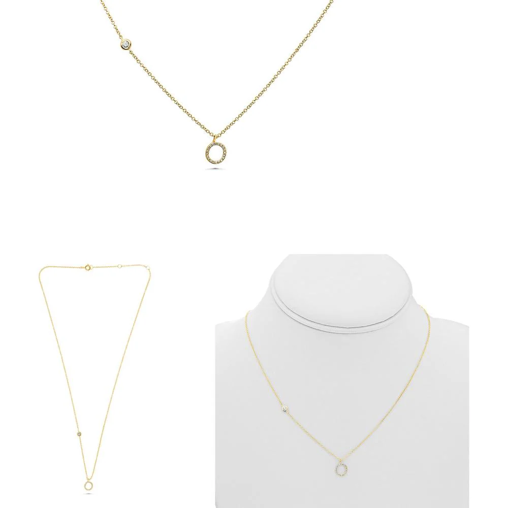 Roman & Jules - 14K Yellow Gold Initials Necklace with 0.10 Carat Round Diamond Pendant