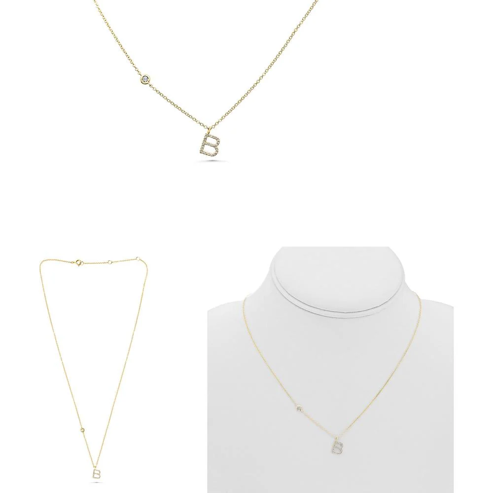 Roman & Jules - 14K Yellow Gold Initials Necklace with Micropavé Set Round Diamonds - 0.11 Carat Total Diamond Weight