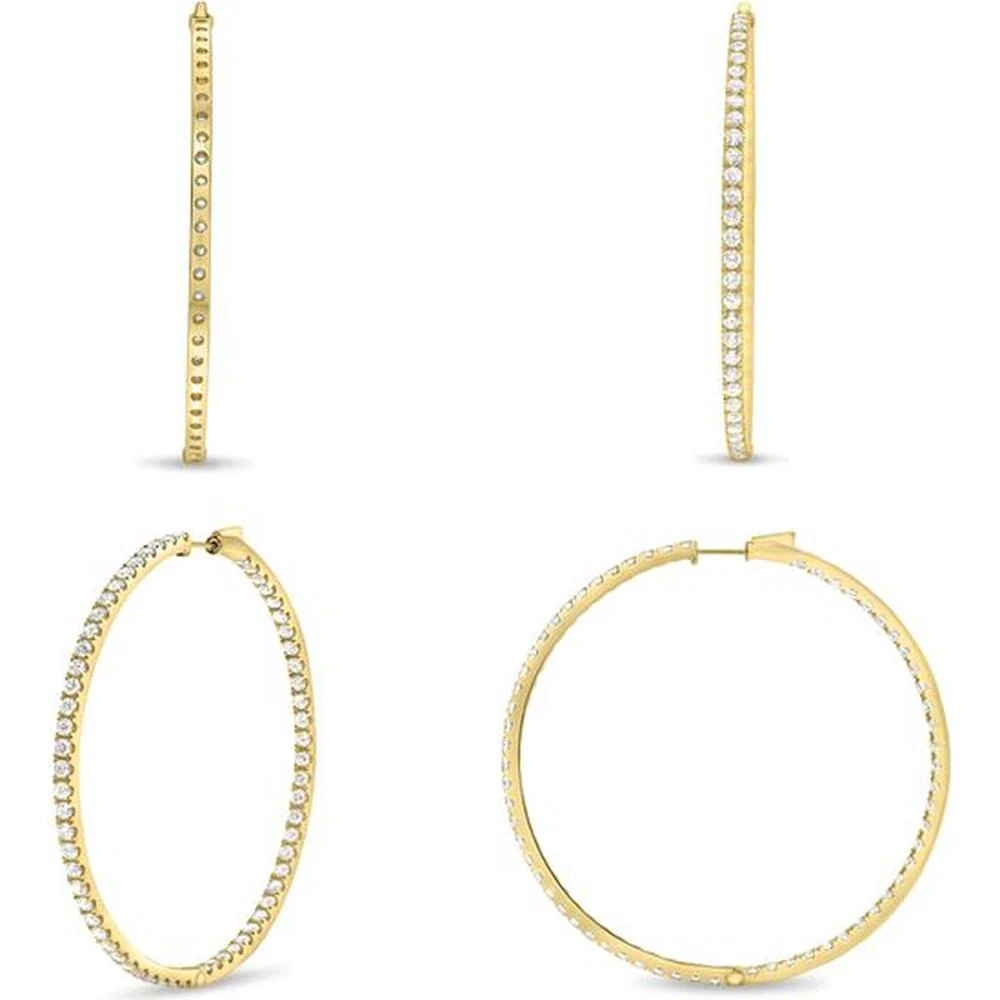 Roman & Jules - 14K Yellow Gold Large Hoop Earrings with Micropavé Set Round Diamonds - 1.00 Carat Total Diamond Weight