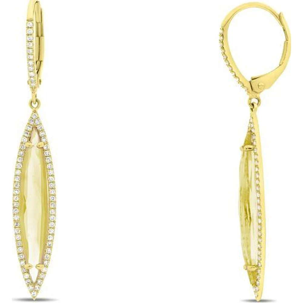 Roman & Jules - 14K Yellow Gold Marquise Citrine Drop Earrings with Diamond Halo - 3.02 Carat Total Gemstone Weight
