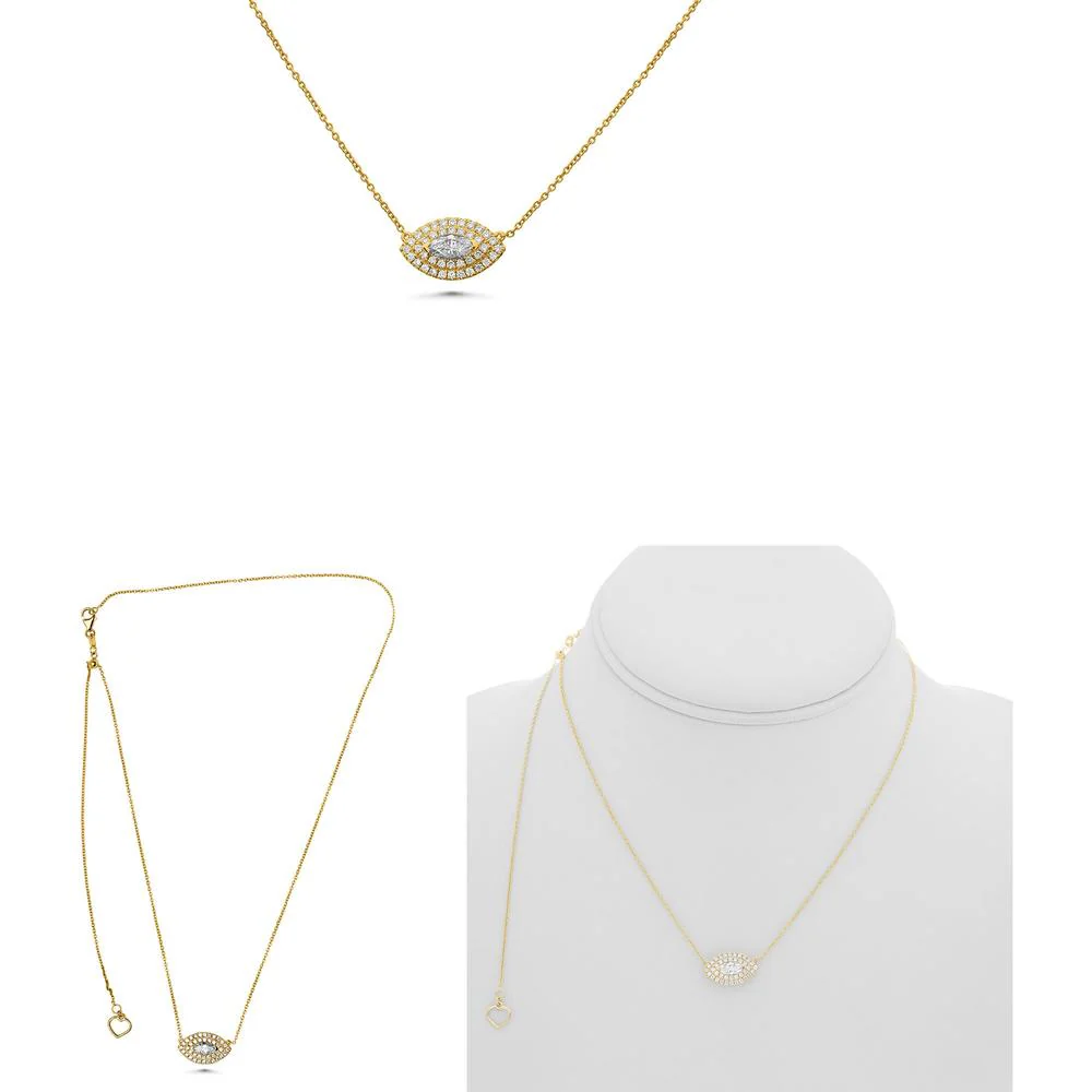 Roman & Jules - 14K Yellow Gold Marquise Cut Diamond Pendant Necklace with Pave Diamond Halo - 0.66 Carat Total Diamond Weight
