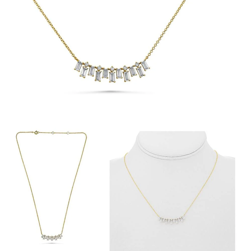 Roman & Jules - 14K Yellow Gold Necklace with Round White Diamonds and Quartz - 1.08 Carat Total Gem Weight