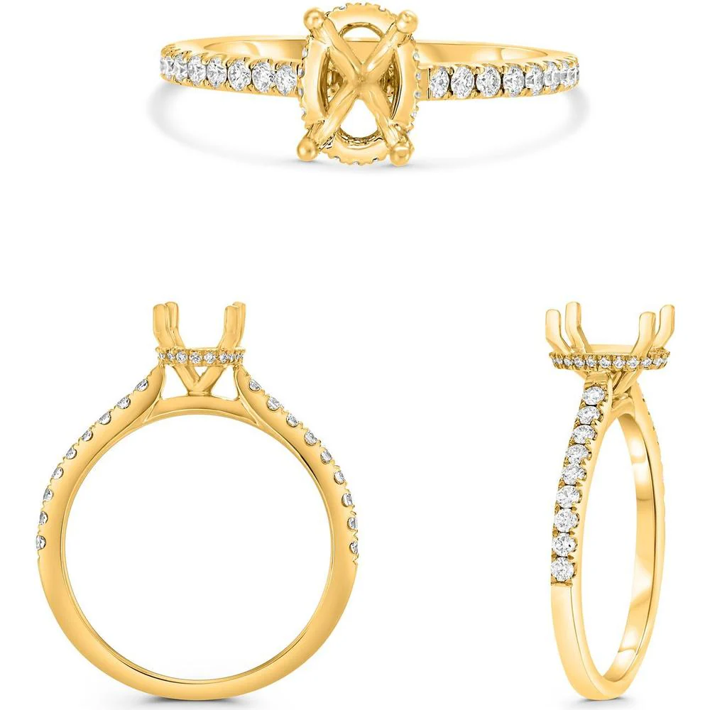 Roman & Jules - 14K Yellow Gold Oval Diamond Ring with Hidden Full Halo - 0.31 Carat Total Diamond Weight