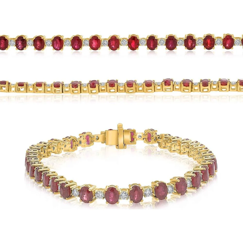 Roman & Jules - 14K Yellow Gold Oval Ruby Bracelet with Round Diamond Accents