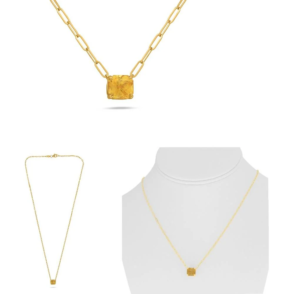 Roman & Jules - 14K Yellow Gold Paper Clip Necklace with Emerald Cut Yellow Sapphire - 1.25 Carat Total Sapphire Weight