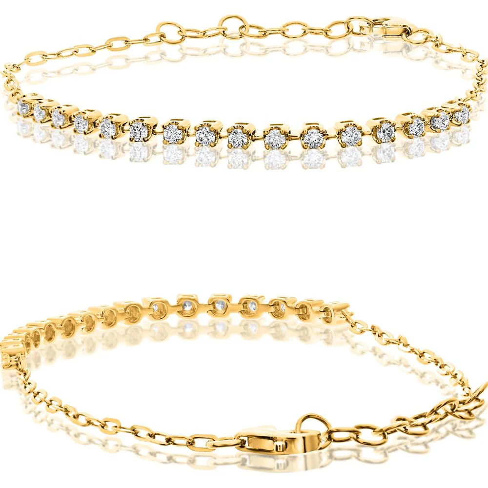 Roman & Jules - 14K Yellow Gold Paperclip Chain Bracelet with Round Diamonds - 0.41 Carat Total Diamond Weight