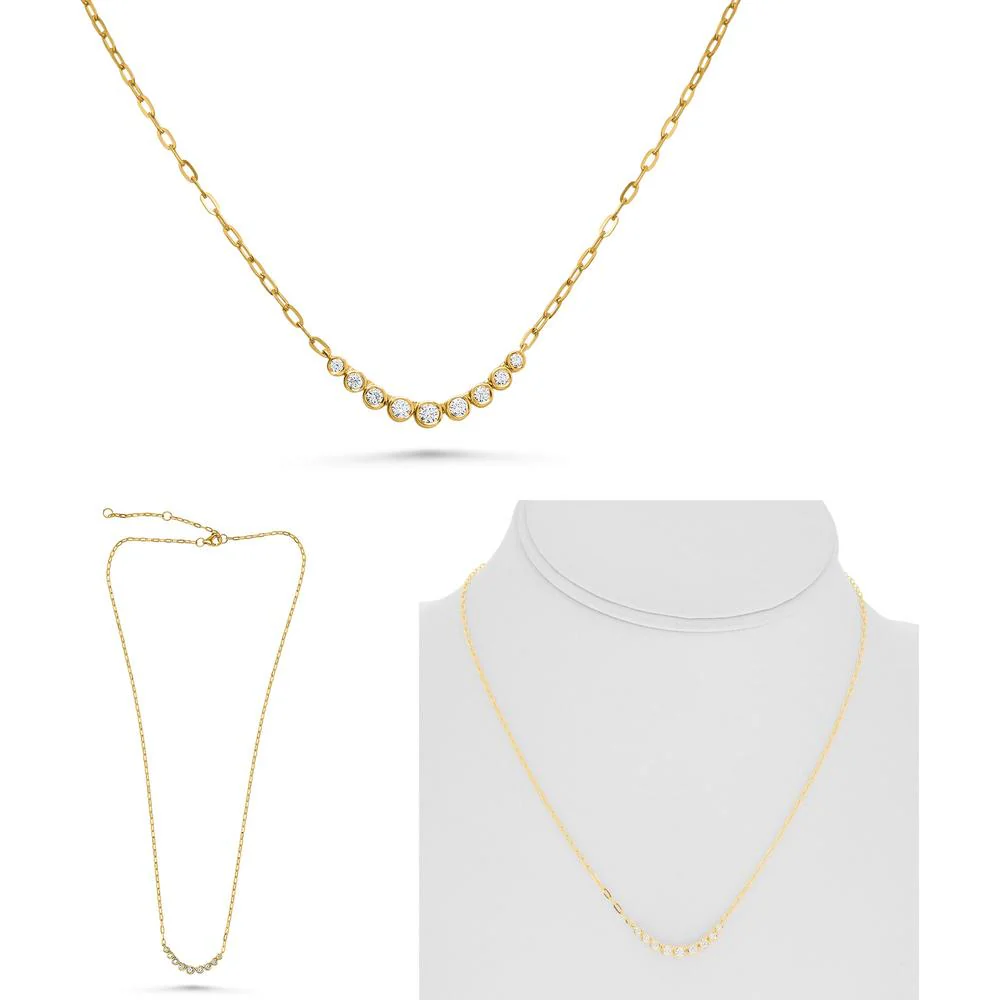 Roman & Jules - 14K Yellow Gold Paperclip Chain Necklace with Round Bezel Set Diamonds - 0.25 Carat Total Diamond Weight