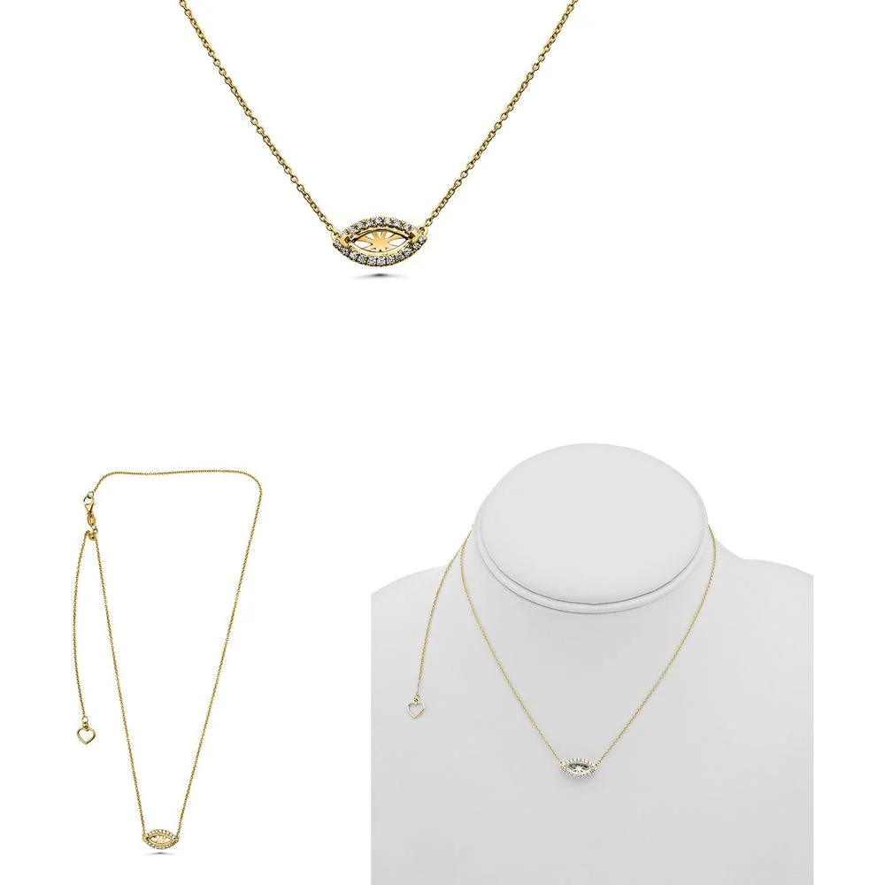 Roman & Jules - 14K Yellow Gold Pave Diamond Halo Necklace with Emerald Cut Diamond - 0.15 Carat Total Diamond Weight