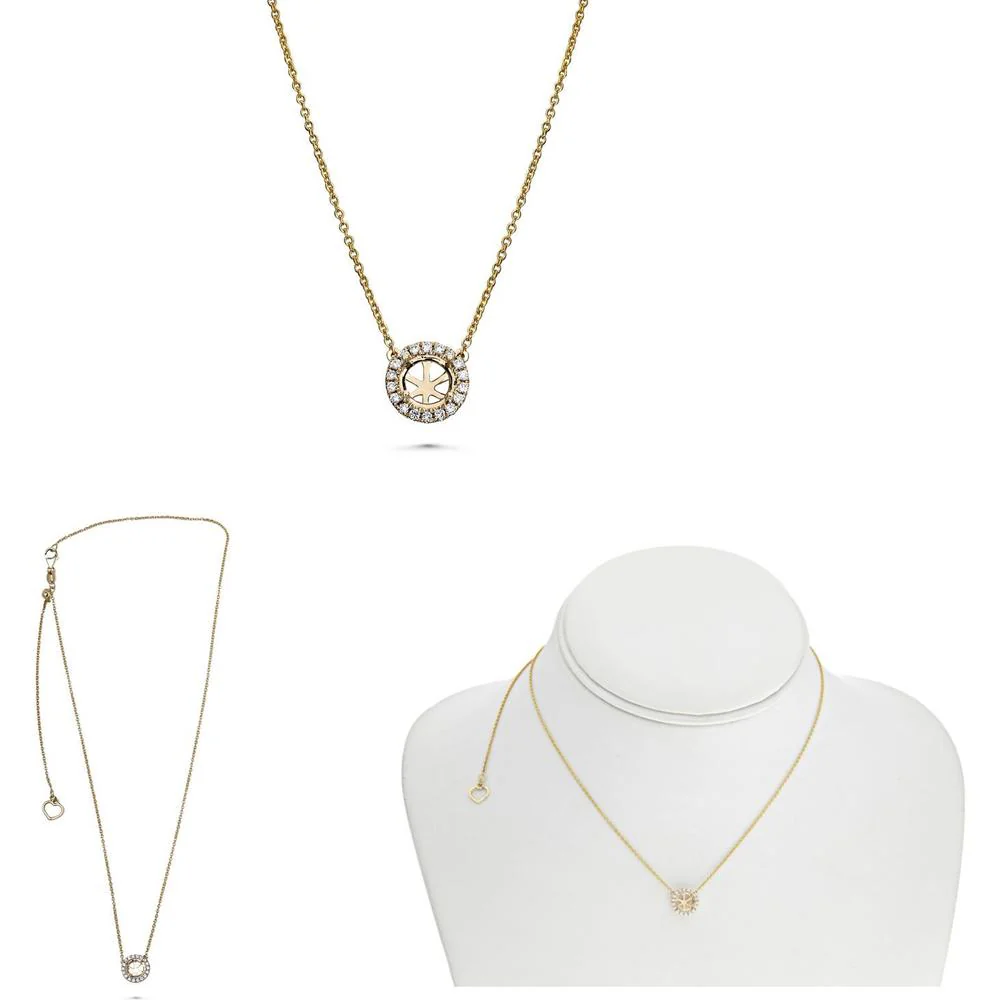 Roman & Jules - 14K Yellow Gold Pave Diamond Halo Y Necklace - 0.14 Carat Total Diamond Weight