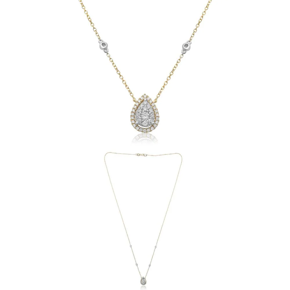 Roman & Jules - 14K Yellow Gold Pear-Shaped Diamond Pendant Necklace with Round Diamond Halo - 2.60 Carat Total Diamond Weight