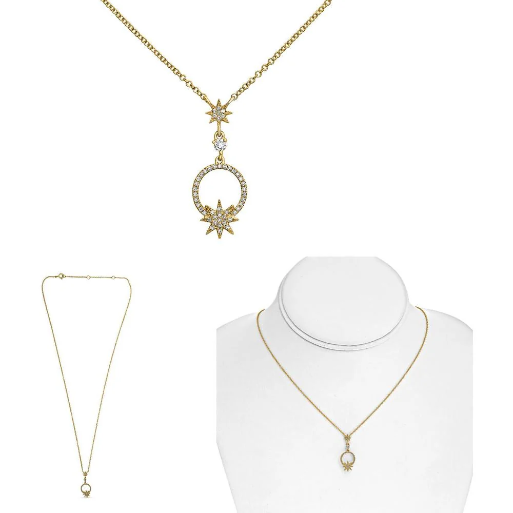 Roman & Jules - 14K Yellow Gold Pendant Necklace with 0.14 Carat Round Diamonds in Star and Circle Motif