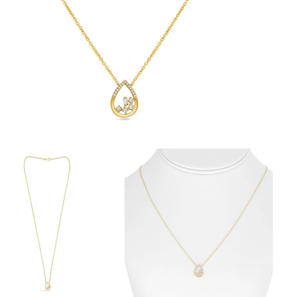 Roman & Jules - 14K Yellow Gold Pendant Necklace with Round and Baguette Diamonds - 0.08 Carat Total Diamond Weight