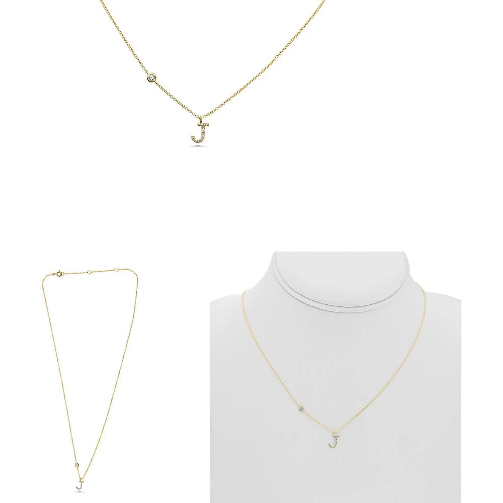 Roman & Jules - 14K Yellow Gold Personalized J Initial Necklace with Round Diamond - 0.09 Carat Total Diamond Weight