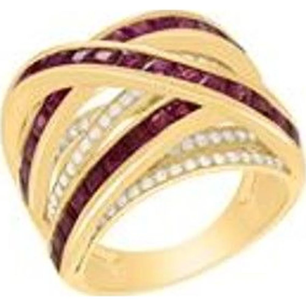Roman & Jules - 14K Yellow Gold Princess Cut Ruby and Diamond Ring with Channel Setting - 0.72 Carat Ruby, 0.36 Carat Diamond