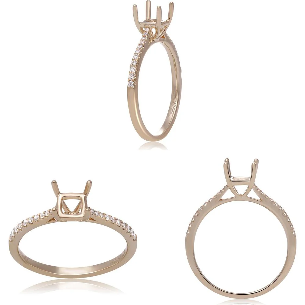 Roman & Jules - 14K Yellow Gold Radiant Diamond Ring with Tapered Shank - 0.13 Carat Round Diamond