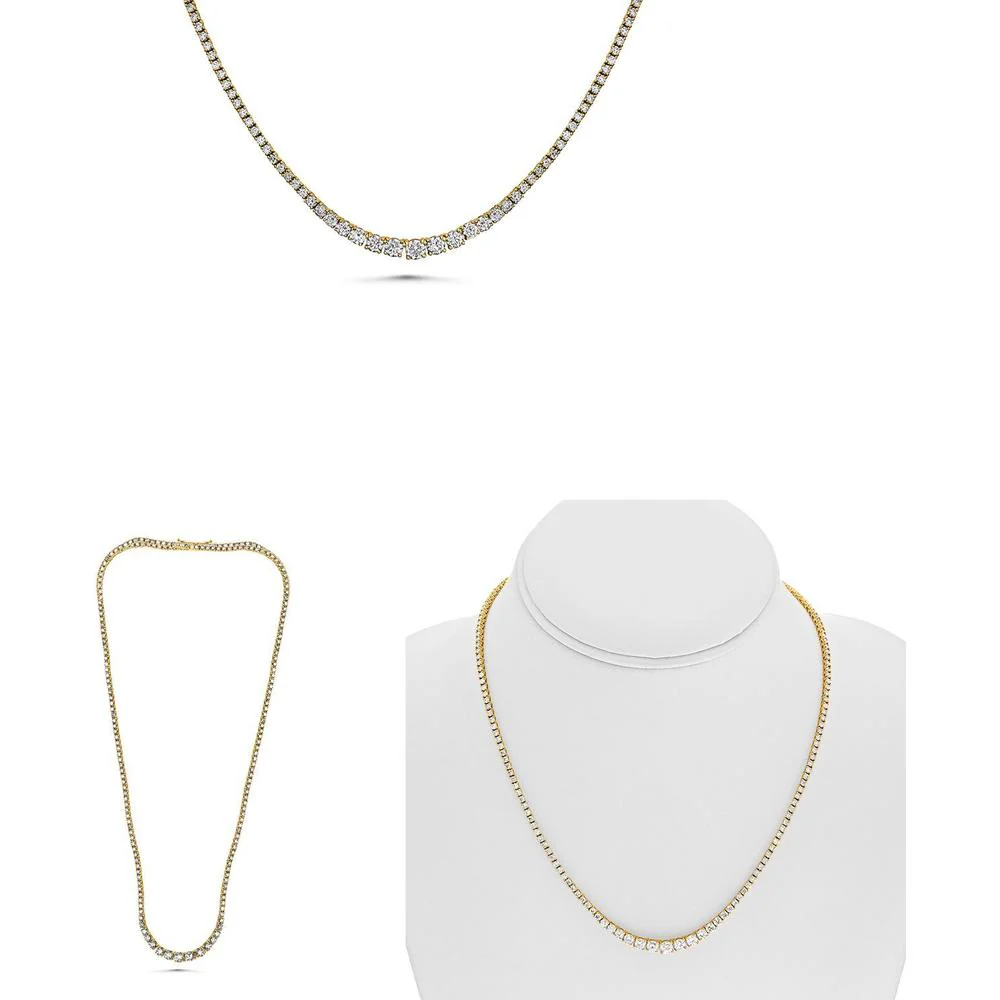 Roman & Jules - 14K Yellow Gold Riviera Necklace with Round Diamonds - 7.00 Carat Total Diamond Weight