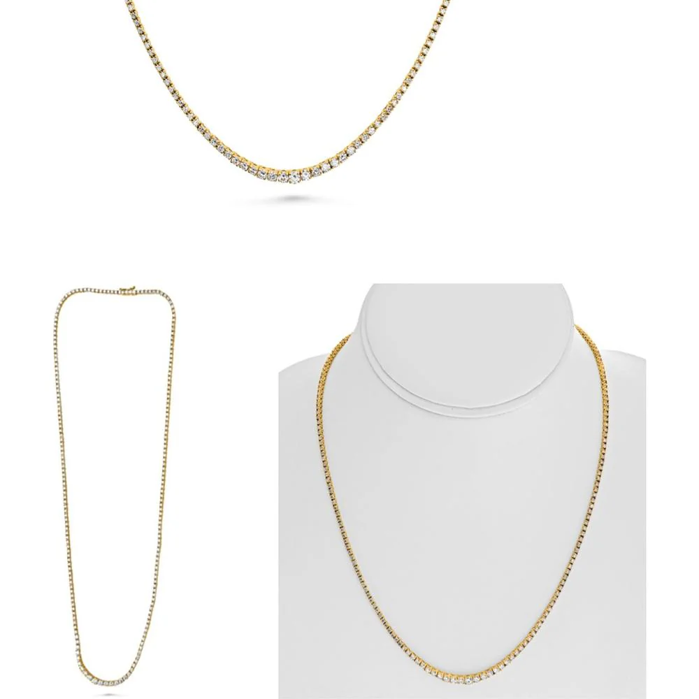 Roman & Jules - 14K Yellow Gold Riviera Tennis Necklace with Prong Set Round Diamonds - 4.00 Carat Total Diamond Weight