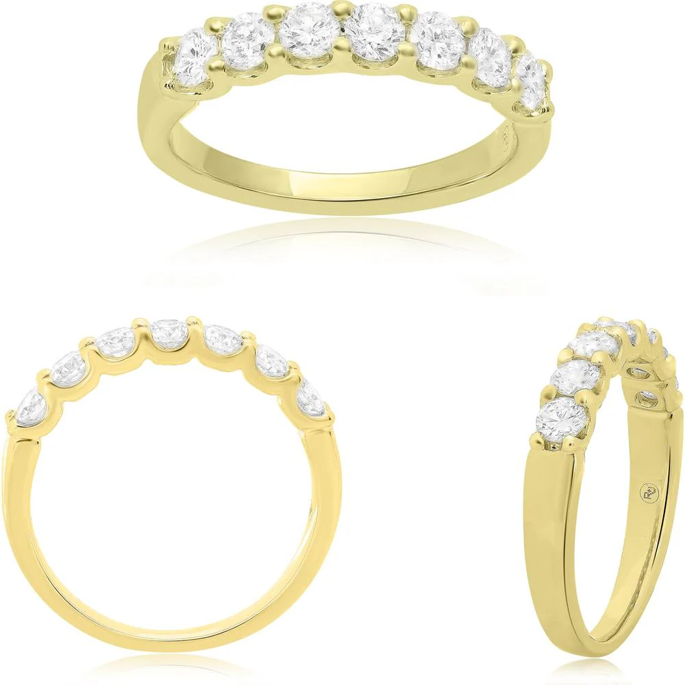Roman & Jules - 14K Yellow Gold Round Diamond Band with Shared U-Shape Setting - 0.75 Carat Total Diamond Weight