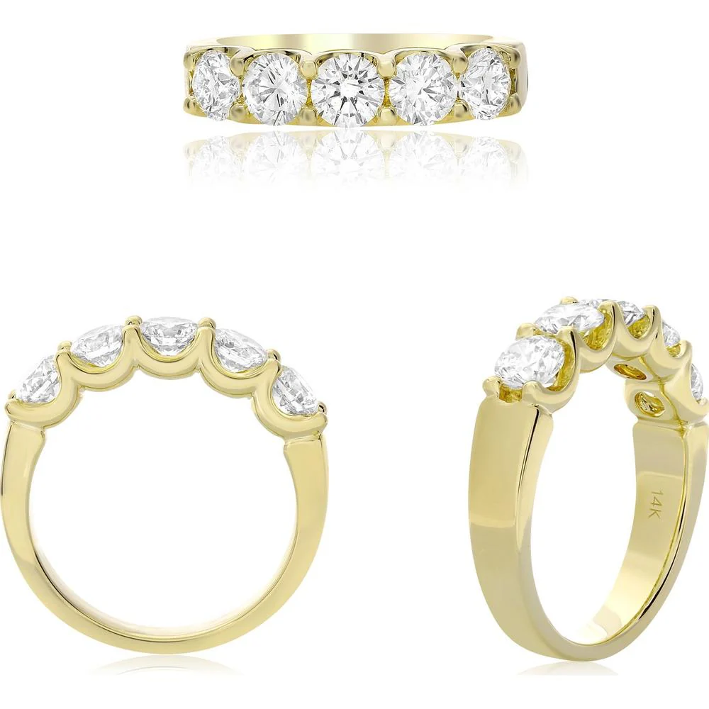 Roman & Jules - 14K Yellow Gold Round Diamond Band with Shared U-Shape Setting - 1.25 Carat Total Diamond Weight