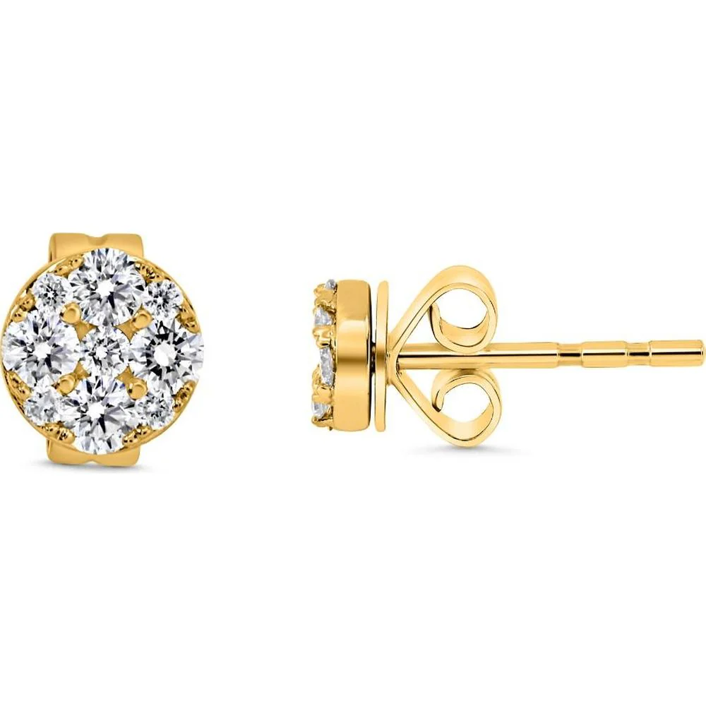 Roman & Jules - 14K Yellow Gold Round Diamond Cluster Earrings - 0.28 Carat Total Diamond Weight