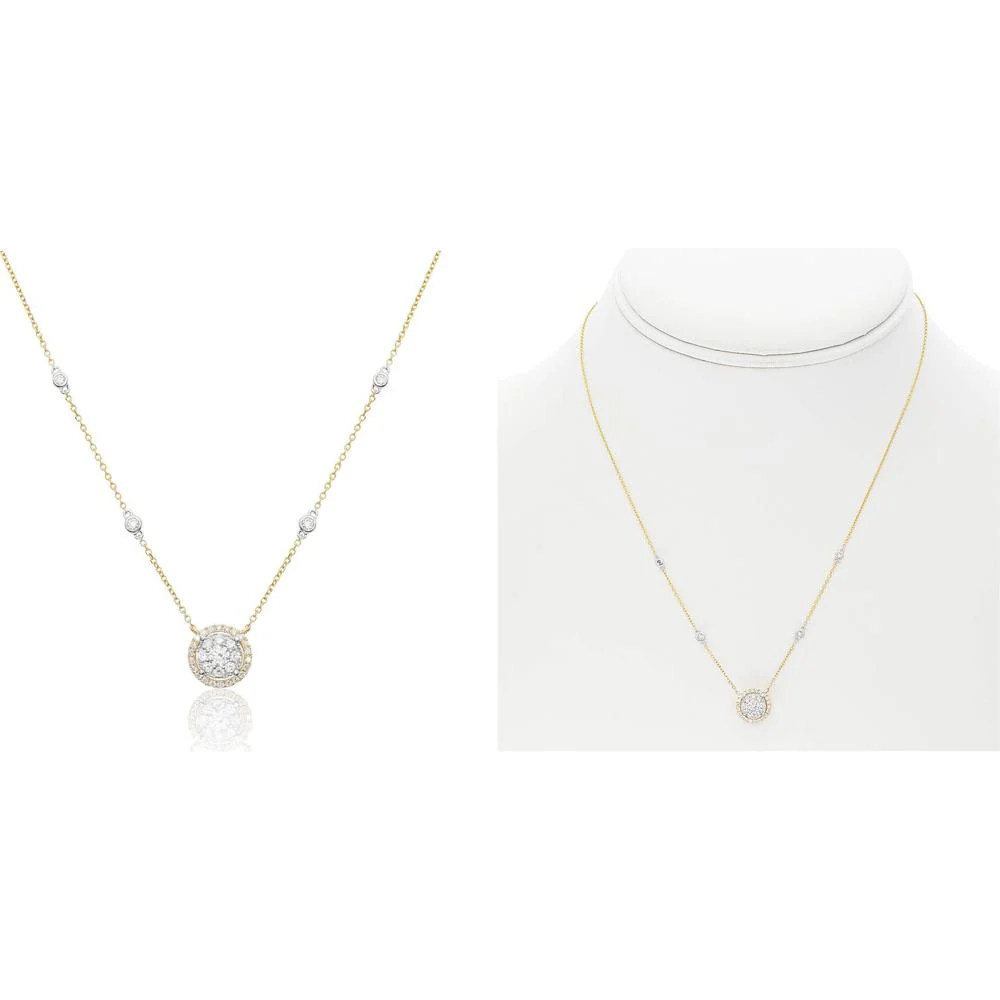 Roman & Jules - 14K Yellow Gold Round Diamond Cluster Necklace with Black Diamonds - 0.44 Carat Total Diamond Weight