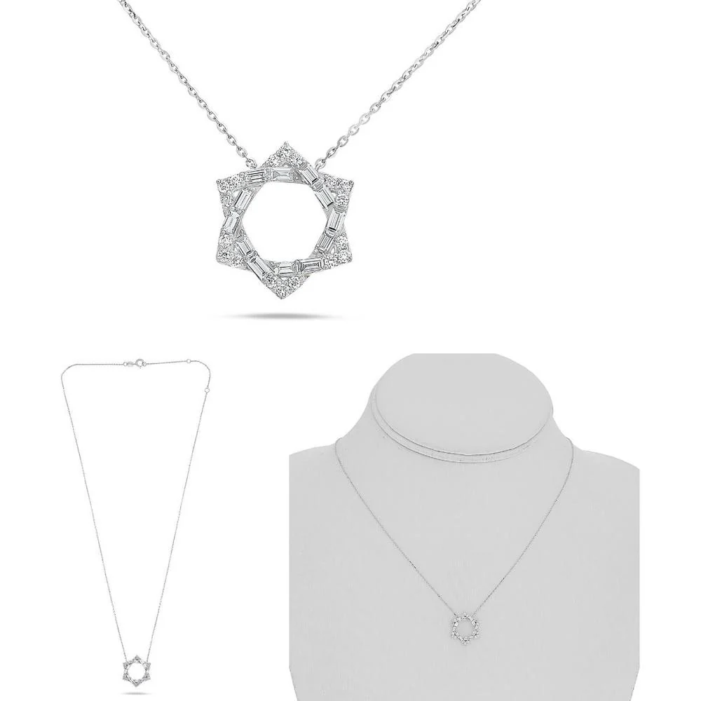 Roman & Jules - 14K Yellow Gold Round Diamond Halo Necklace - 0.50 Carat Total Diamond Weight