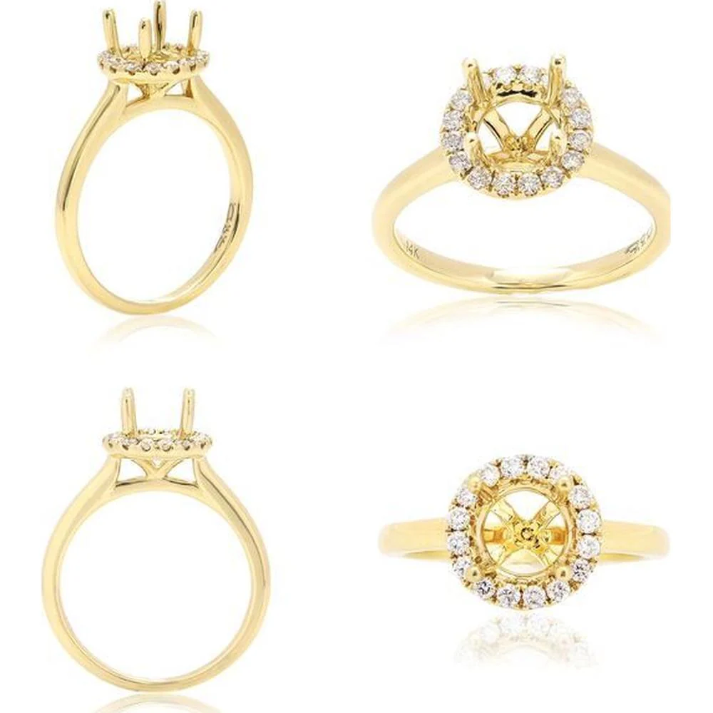 Roman & Jules - 14K Yellow Gold Round Diamond Halo Ring - 0.15 Carat Total Diamond Weight