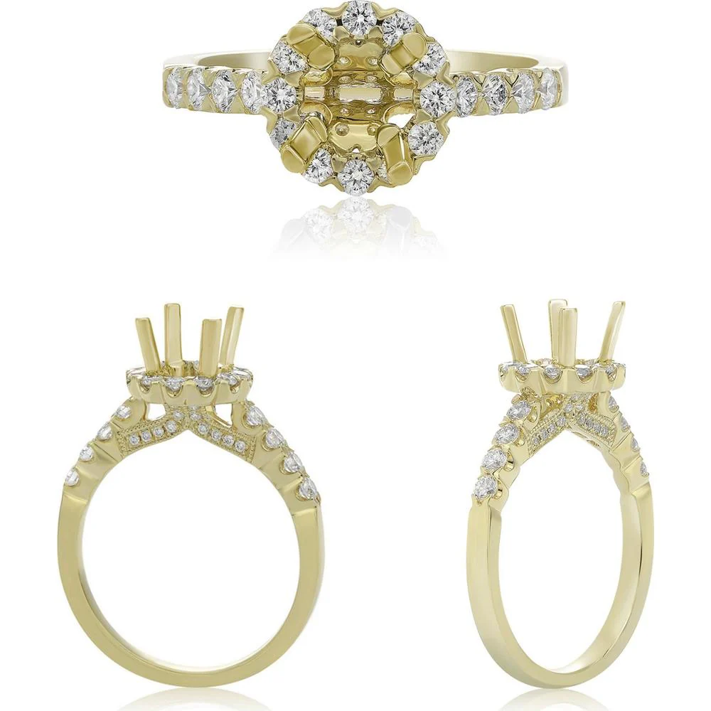 Roman & Jules - 14K Yellow Gold Round Diamond Halo Ring - 0.60 Carat Total Diamond Weight