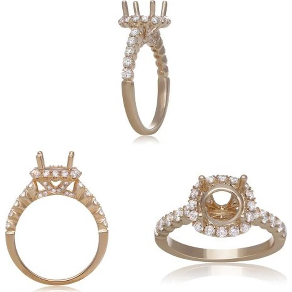 Roman & Jules - 14K Yellow Gold Round Diamond Halo Ring - 0.87 Carat Total Diamond Weight