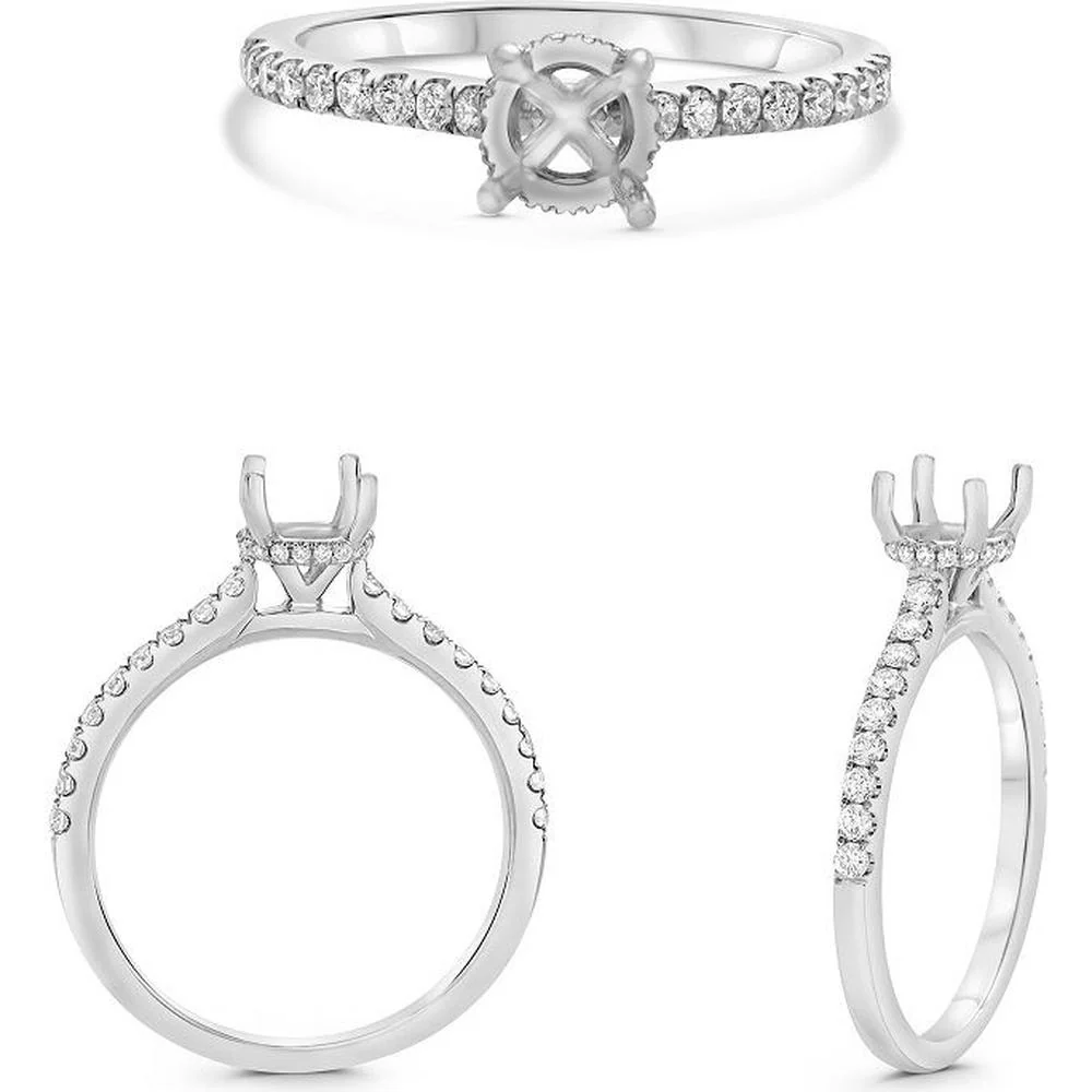 Roman & Jules - 14K Yellow Gold Round Diamond Hidden Halo Ring with Micropavé Accent - 0.29 Carat Total Diamond Weight