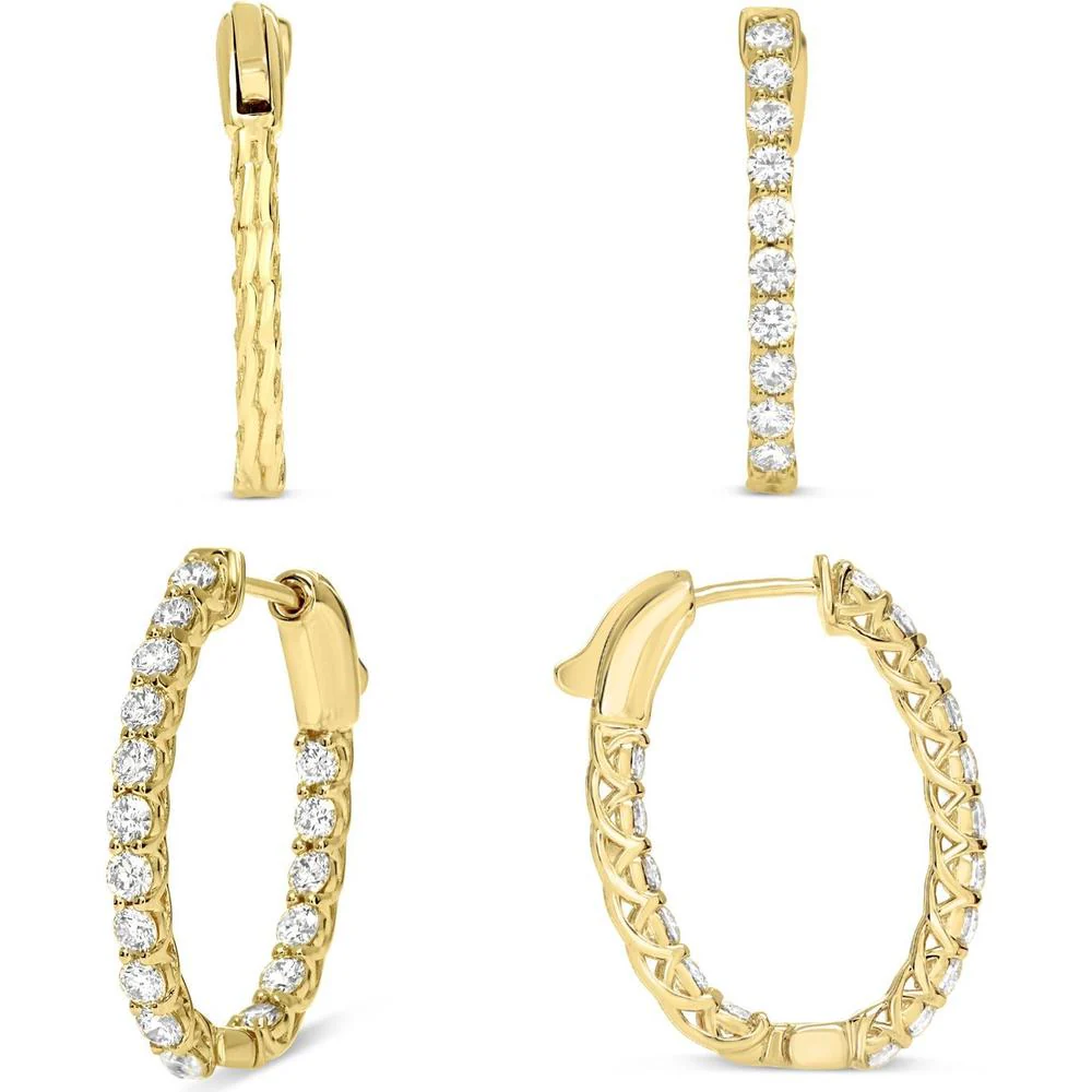 Roman & Jules - 14K Yellow Gold Round Diamond Hoop Earrings - 1.00 Carat Total Diamond Weight