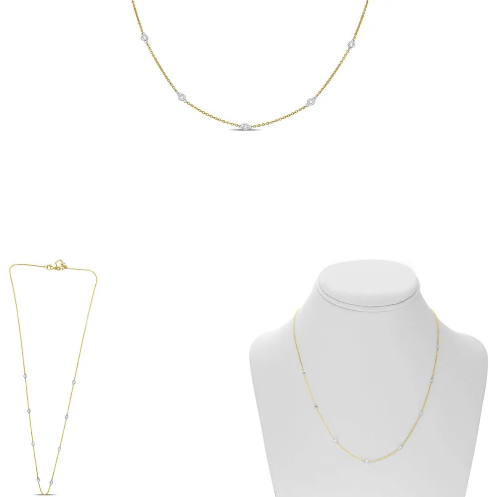 Roman & Jules - 14K Yellow Gold Round Diamond Necklace with Bezel Set Diamonds - 0.21 Carat Total Diamond Weight