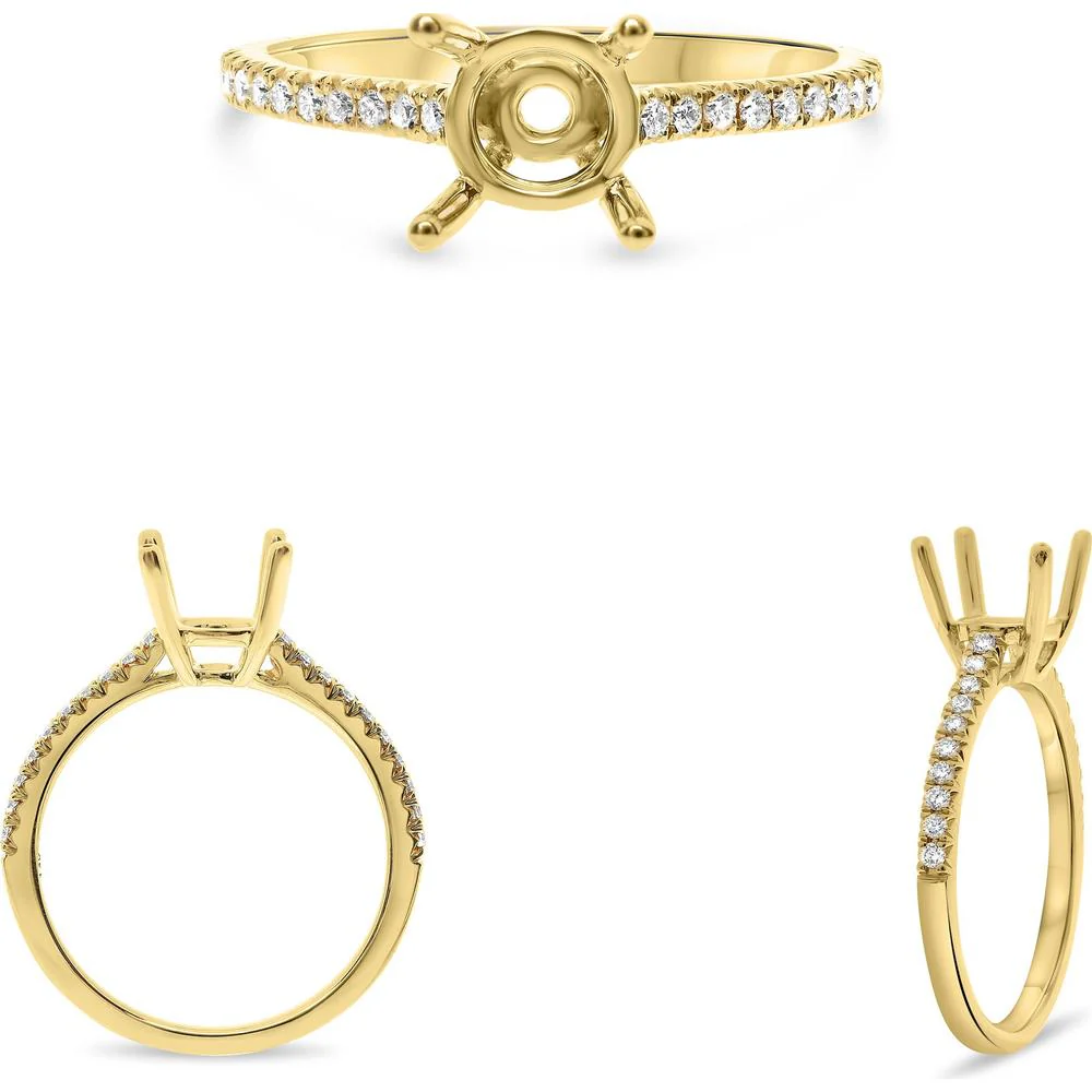 Roman & Jules - 14K Yellow Gold Round Diamond Ring with French Pave Setting - 0.16 Carat Total Diamond Weight