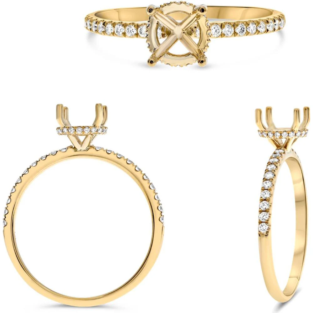 Roman & Jules - 14K Yellow Gold Round Diamond Ring with Hidden Full Halo - 0.22 Carat Total Diamond Weight