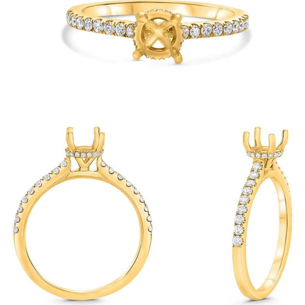 Roman & Jules - 14K Yellow Gold Round Diamond Ring with Hidden Full Halo - 0.29 Carat Total Diamond Weight