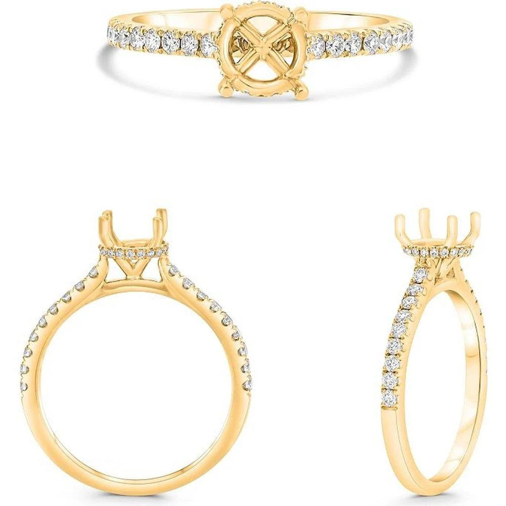 Roman & Jules - 14K Yellow Gold Round Diamond Ring with Hidden Full Halo and Micropavé Accents - 0.29 Carat Total Diamond Weight
