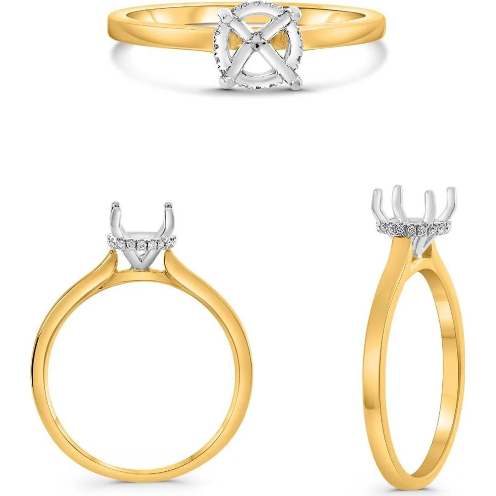 Roman & Jules - 14K Yellow Gold Round Diamond Ring with Hidden Full Halo and Micropavé Setting - 0.04 Carat Total Diamond Weight