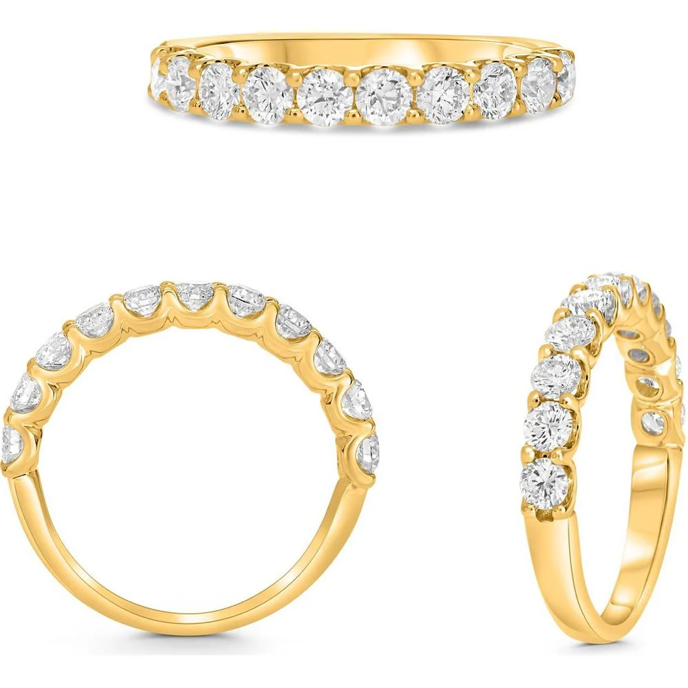Roman & Jules - 14K Yellow Gold Round Diamond Shared Prong Ring Band - 1.00 Carat Total Diamond Weight