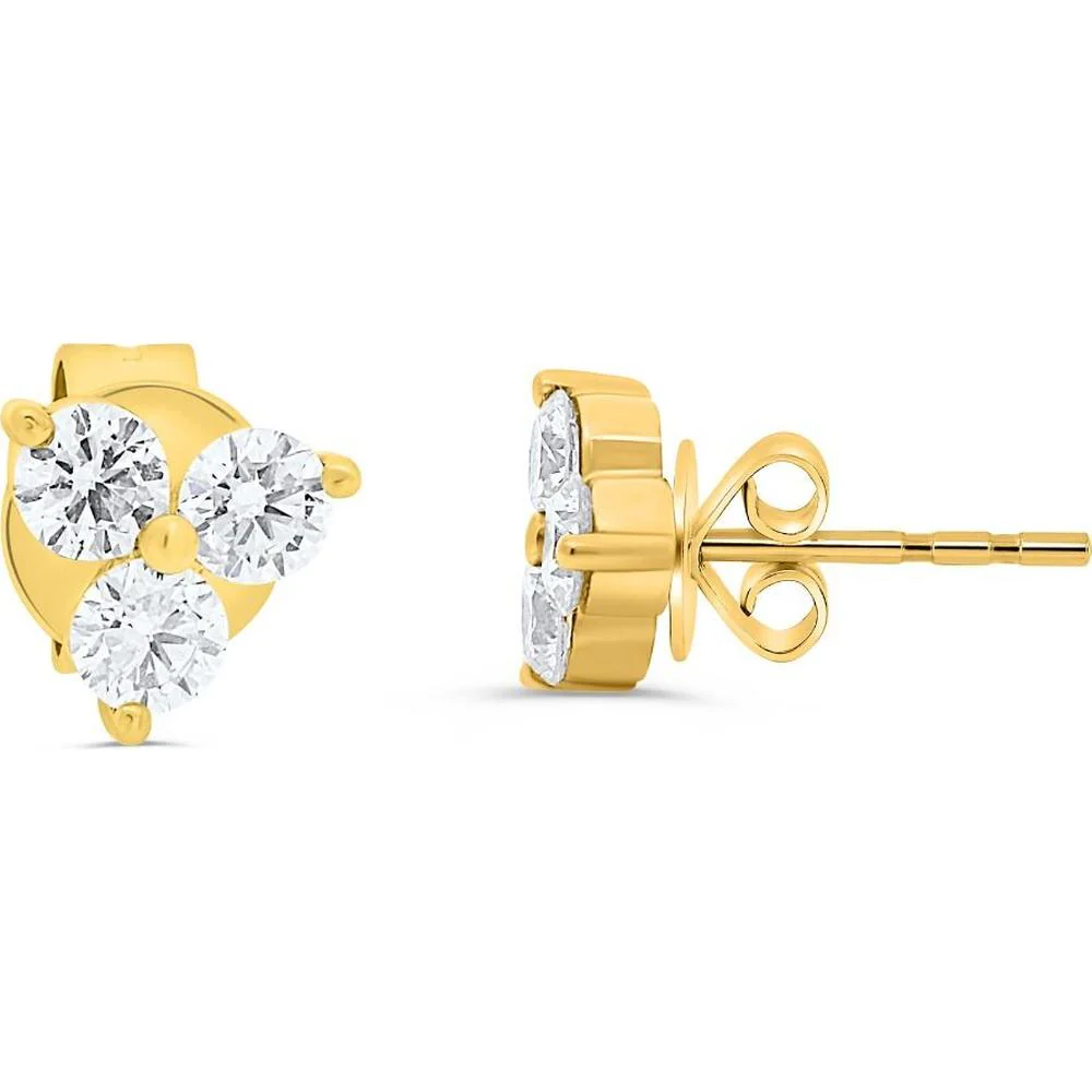 Roman & Jules - 14K Yellow Gold Round Diamond Stud Earrings - 1.00 Carat Total Diamond Weight