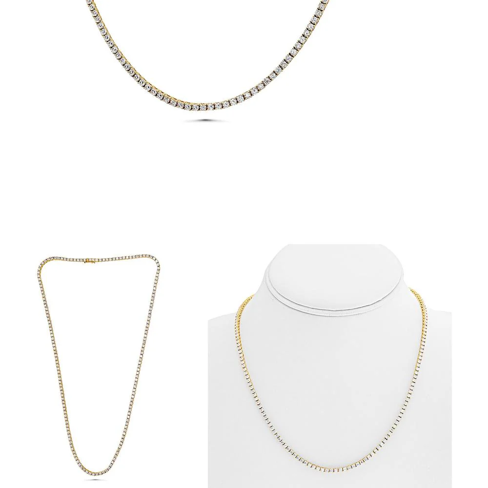 Roman & Jules - 14K Yellow Gold Round Diamond Tennis Necklace - 8.00 Carat Total Diamond Weight