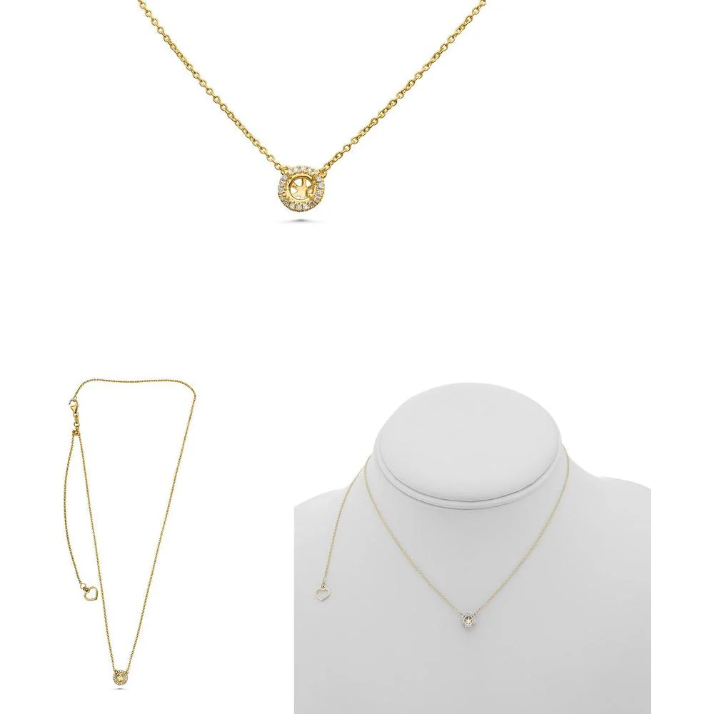 Roman & Jules - 14K Yellow Gold Round Diamond Y Necklace with Halo Micropavé Setting - 0.06 Carat Total Diamond Weight