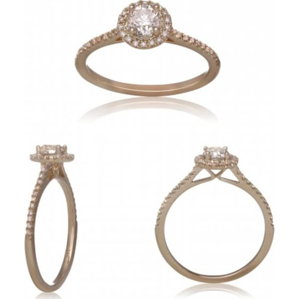 Roman & Jules - 14K Yellow Gold Round Halo Diamond Ring with 0.42 Carat Round Diamond