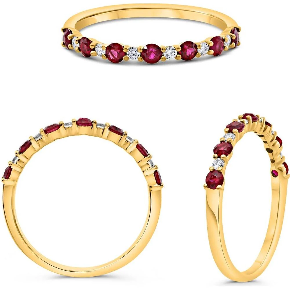 Roman & Jules - 14K Yellow Gold Ruby and Diamond Band Ring with Shared Prong Setting