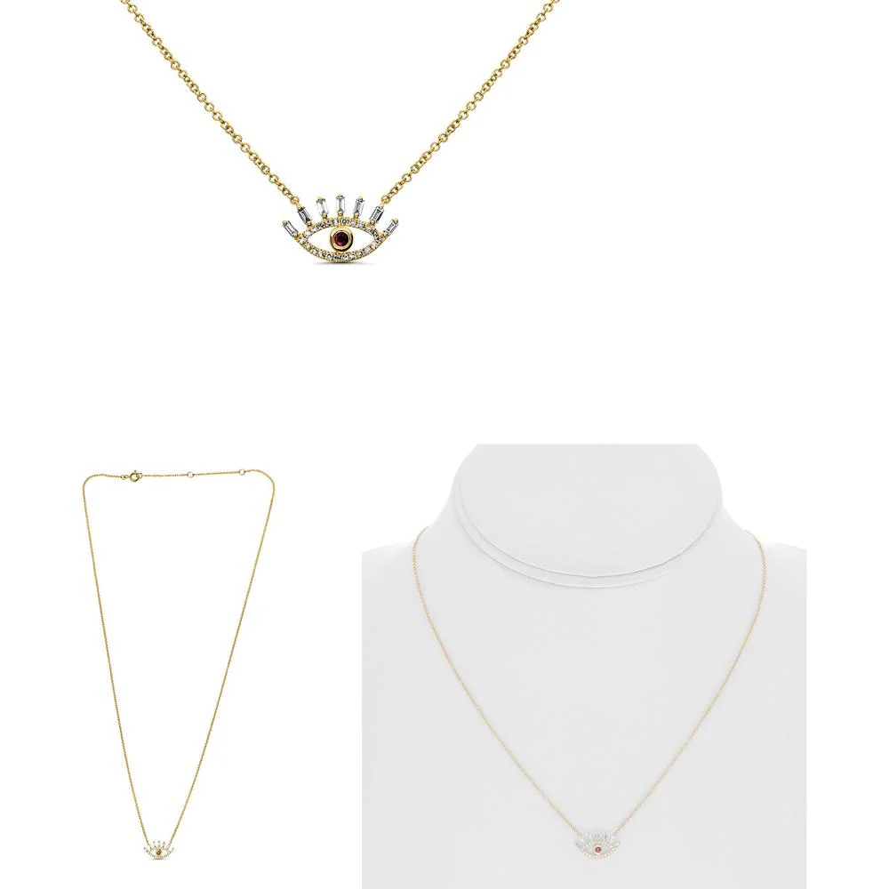 Roman & Jules - 14K Yellow Gold Ruby and Diamond Evil Eye Pendant Necklace with Round and Baguette Diamonds